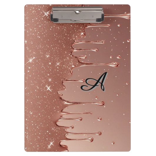 Roze Gouden Glitter Druppel Aangepaste Naam Monogr Klembord (Voorkant)