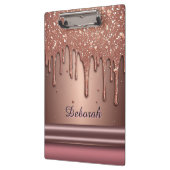 Roze Gouden Glitter Druppel Aangepaste Naam Monogr Klembord (Links)