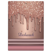 Roze Gouden Glitter Druppel Aangepaste Naam Monogr Klembord (Achterkant)