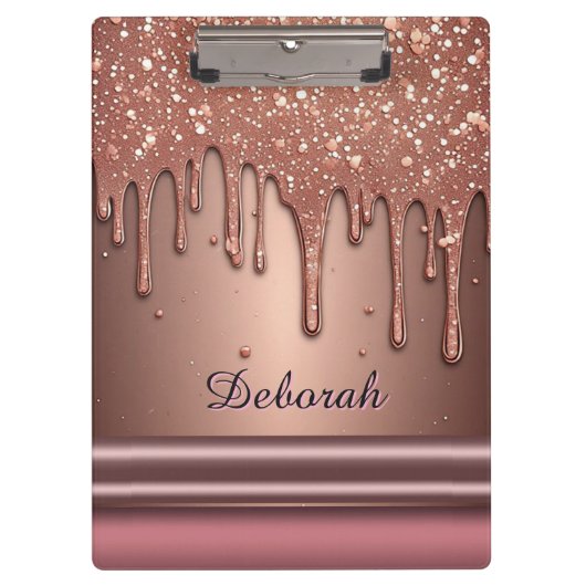 Roze Gouden Glitter Druppel Aangepaste Naam Monogr Klembord (Voorkant)