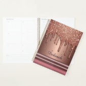 Roze Gouden Glitter Druppel Aangepaste Naam Monogr Planner (Display)