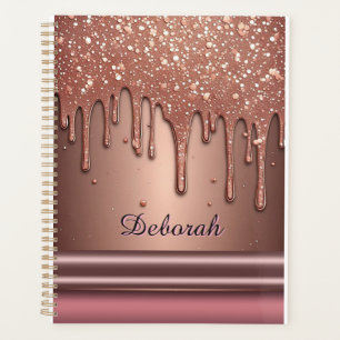 Roze Gouden Glitter Druppel Aangepaste Naam Monogr Planner