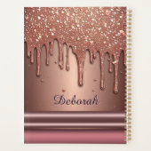 Roze Gouden Glitter Druppel Aangepaste Naam Monogr Planner (Achterkant)