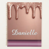 Roze Gouden Glitter Druppel Aangepaste Naam Monogr Planner (Voorkant)