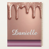 Roze Gouden Glitter Druppel Aangepaste Naam Monogr Planner (Achterkant)