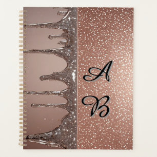 Roze Gouden Glitter Druppel Aangepaste Naam Monogr Planner