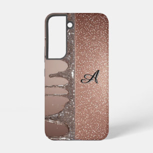 Roze Gouden Glitter Druppel Aangepaste Naam Monogr Samsung Galaxy Hoesje