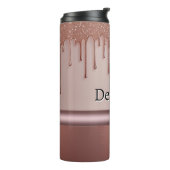Roze Gouden Glitter Druppel Aangepaste naam Thermosbeker (Gedraaid links)