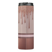 Roze Gouden Glitter Druppel Aangepaste naam Thermosbeker (Achterkant)