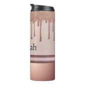 Roze Gouden Glitter Druppel Aangepaste naam Thermosbeker (Geroteerd rechts)