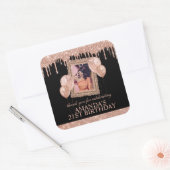 Roze Gouden Glitter Druppel Fotolijst Bedankt Vierkante Sticker (Envelop)