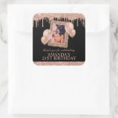 Roze Gouden Glitter Druppel Fotolijst Bedankt Vierkante Sticker (Tas)