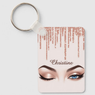 Roze Gouden Glitter Druppel Met Vrouwelijke Oog Ma Sleutelhanger