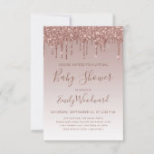 Roze Gouden Glitter Druppel Virtuele Baby Shower Kaart (Voorkant)