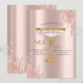 Roze Gouden Glitter Druppel Wijn Glas Bachelorette Kaart (Voorkant / Achterkant)