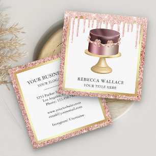 Roze Gouden Glitter Druppels Aangepaste Roze Cake Vierkante Visitekaartje