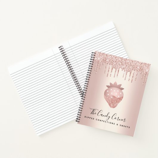 Roze Gouden Glitter Druppels Aardbei Snoepgoed Notitieboek (Binnen)