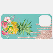 Roze Gouden Glitter Druppels Ananas Hibiscus Case-Mate iPhone Case (Achterkant / Rechts)