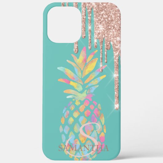 Roze Gouden Glitter Druppels Ananas Mint Groen Case-Mate iPhone Case (Achterkant)