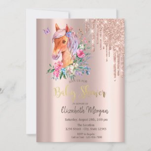 Roze Gouden Glitter Druppels Bloemenkop Baby Showe Kaart