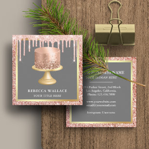 Roze Gouden Glitter Druppels Blush Roze Custom Taa Vierkante Visitekaartje