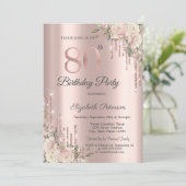 Roze Gouden Glitter Druppels Boho Rozen 80ste Verj Kaart (Staand voorkant)