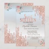 Roze Gouden Glitter Druppels Boho Rozen Zilver Swe Kaart (Voorkant / Achterkant)
