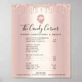 Roze Gouden Glitter Druppels Dessert Menu Prijslij Poster (Voorkant)
