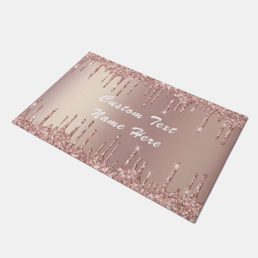 Roze Gouden Glitter Druppels Deurmat Gepersonalise (Schuin)
