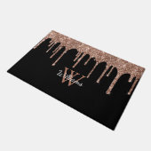 Roze Gouden Glitter Druppels Glans Monogram Naam Deurmat (Schuin)