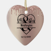 Roze Gouden Glitter Druppels Harten Bruiloft Keramisch Ornament (Rechts)