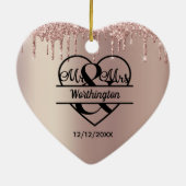 Roze Gouden Glitter Druppels Harten Bruiloft Keramisch Ornament (Achterkant)