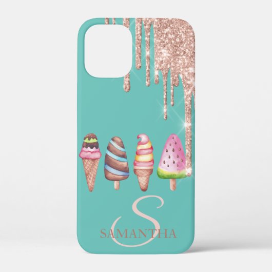 Roze Gouden Glitter Druppels Ijs Mint Groen Case-Mate iPhone Case (Achterkant)