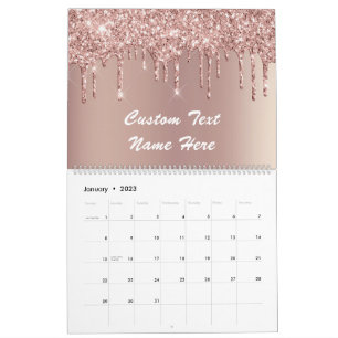 Roze Gouden Glitter Druppels Kalender met Aangepas