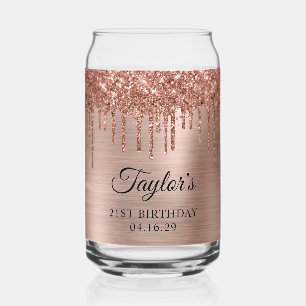 Roze Gouden Glitter Druppels Metallic 21e Verjaard Blikvorm Glas