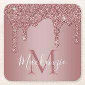 Roze Gouden Glitter Druppels Monogram Kartonnen Onderzetters (Voorkant)