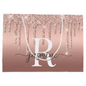 Roze Gouden Glitter Druppels Monogram Schrift Meta Groot Cadeauzakje (Achterkant)