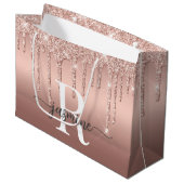 Roze Gouden Glitter Druppels Monogram Schrift Meta Groot Cadeauzakje (Voorkant Gekanteld)