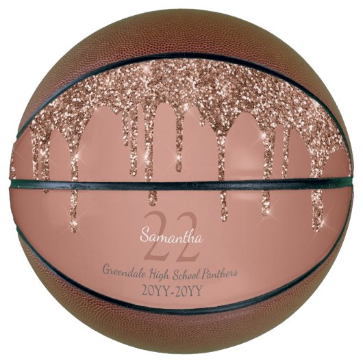 Roze Gouden Glitter Druppels Naam Team Nummer Jaar Basketbal (Voorkant)