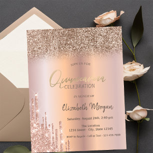 Roze Gouden Glitter Druppels Ombre Quinceañera Kaart