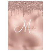 Roze Gouden Glitter Druppels Persoonlijk Monogram  Klembord (Achterkant)
