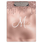 Roze Gouden Glitter Druppels Persoonlijk Monogram  Klembord (Voorkant)