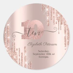 Roze Gouden Glitter Druppels Roze Gouden 10e Verja Ronde Sticker