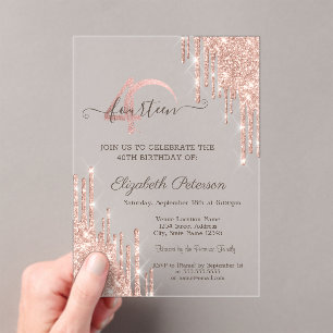 Roze Gouden Glitter Druppels Roze Gouden 40e Verja Acryl Uitnodigingen