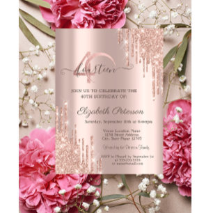 Roze Gouden Glitter Druppels Roze Gouden 40e Verja Kaart