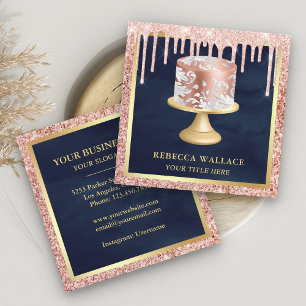 Roze Gouden Glitter Druppels Roze Sierlijke Cake B Vierkante Visitekaartje