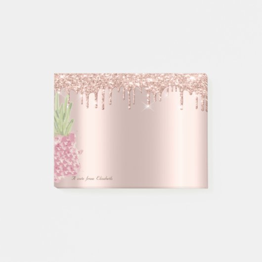 Roze Gouden Glitter Druppels Waterverf Ananas Post-it® Notes (Voorkant)