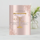 Roze Gouden Glitter Druppels Wijn Glas vrijgezelle Kaart (Staand voorkant)