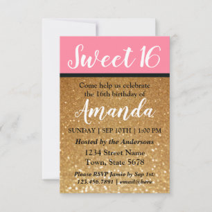 Roze + Gouden Glitter Een zoete 16 verjaardagsuitn Kaart