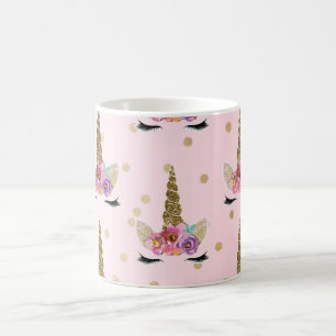 Roze & Gouden Glitter Eenhoorn Bloemhoorn Modern Koffiemok